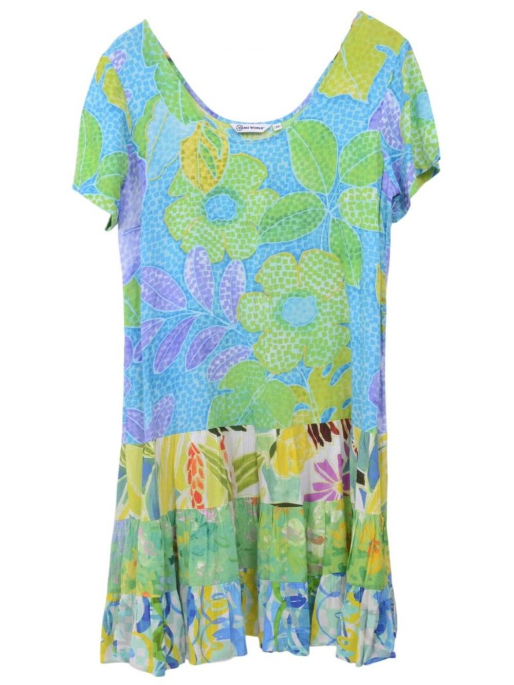 Jams World Hattie Drop-waist Tiers Colorful Flowers Dress Vacation Artsy Size M